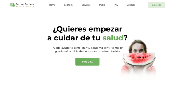 Nutrition responsive website desktop view